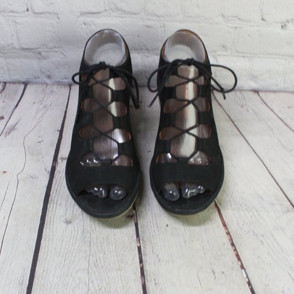 Clarks Clarene Grace Black Leather Cage Wedge Sandals Size 8.5 M - Picture 5 of 9